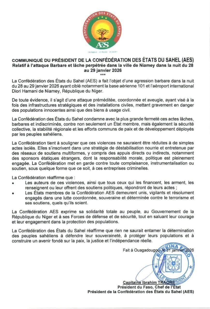 communique du president de la confederation des etats du sahel
