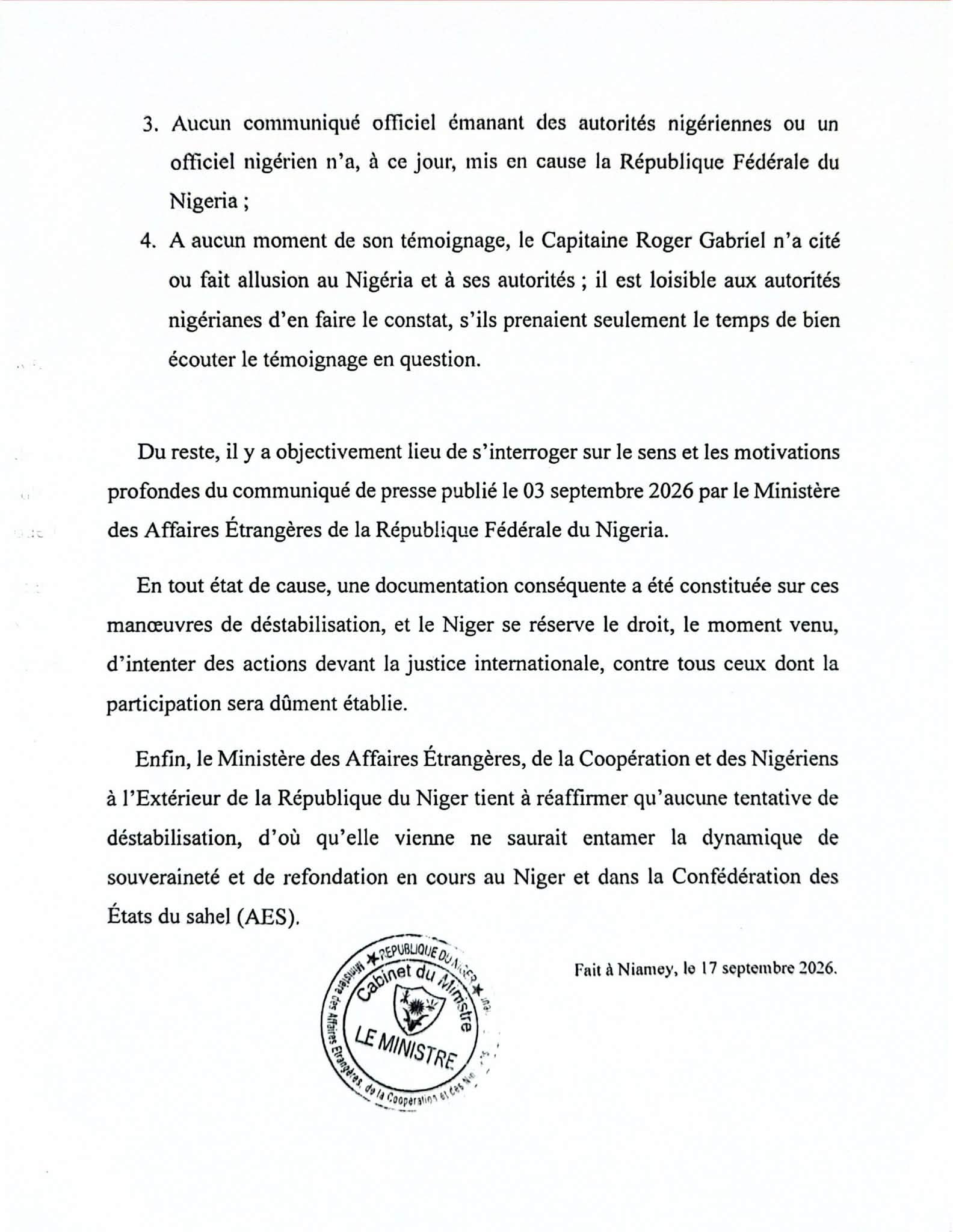 evenements du 28 au 29 aout le niger repond au communique du nigeria 2