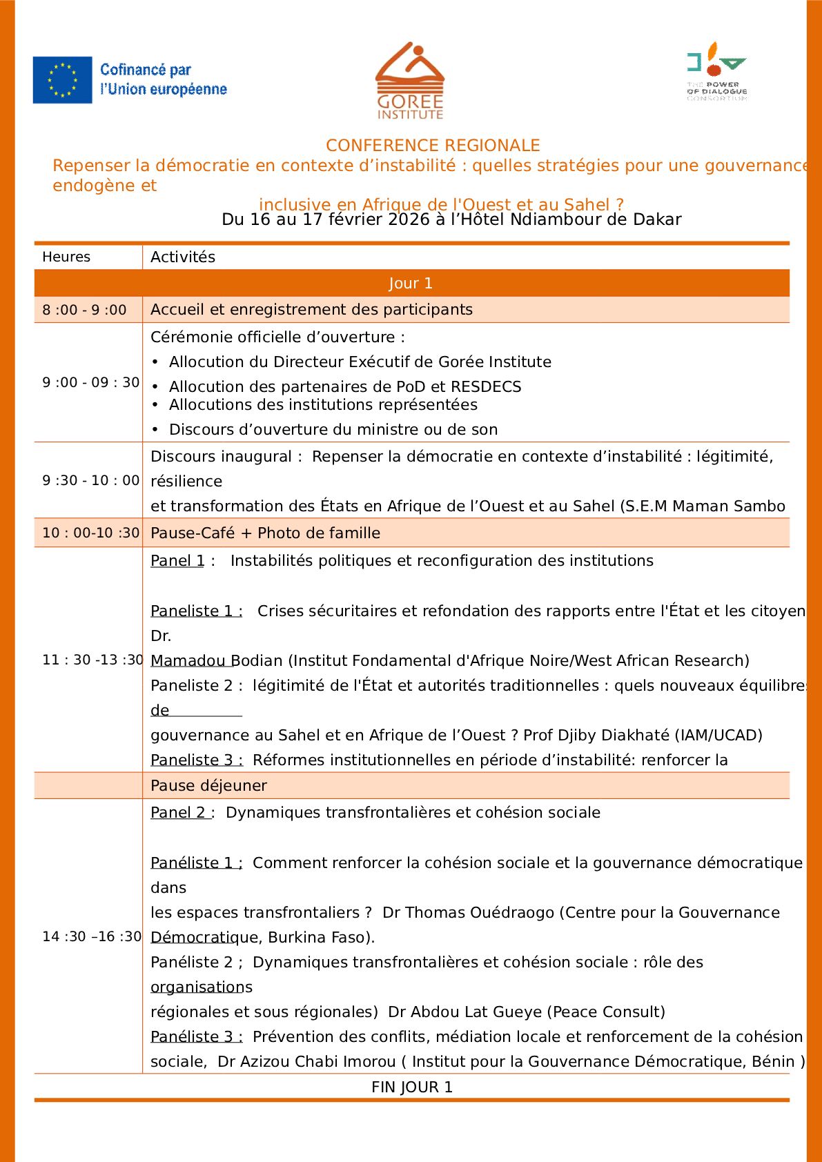 Discours inaugural – Maman S. Sidikou : Repenser la démocratie en période d’instabilité au Sahel et en Afrique de l’Ouest  Goree Institute